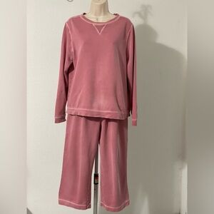 Set of L L Bean  Washed Faded Pink Terry Cloth Sweatshirt & Jogger Pants Set
